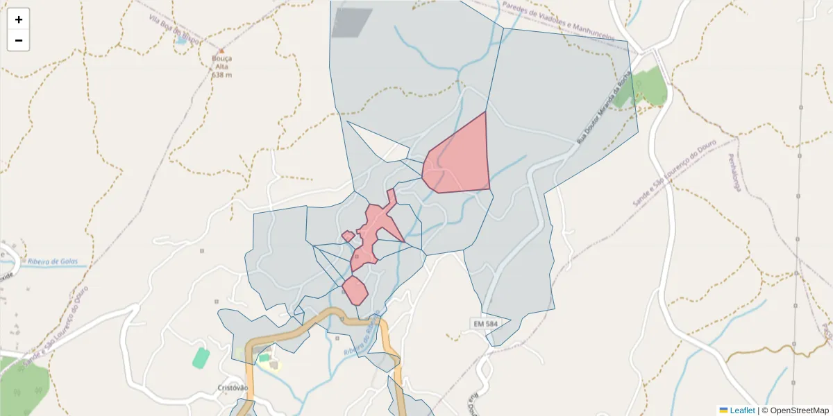 Mapa detalhado do código postal 4625-459 com limites, códigos postais vizinhos e agências dos correios