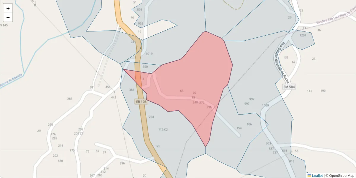 Mapa detalhado do código postal 4625-485 com limites, códigos postais vizinhos e agências dos correios