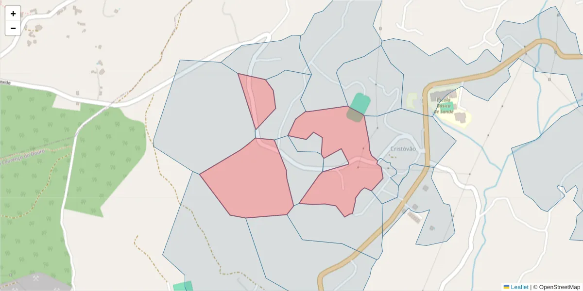 Mapa detalhado do código postal 4625-488 com limites, códigos postais vizinhos e agências dos correios