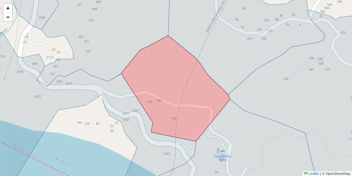 Mapa detalhado do código postal 4625-504 com limites, códigos postais vizinhos e agências dos correios