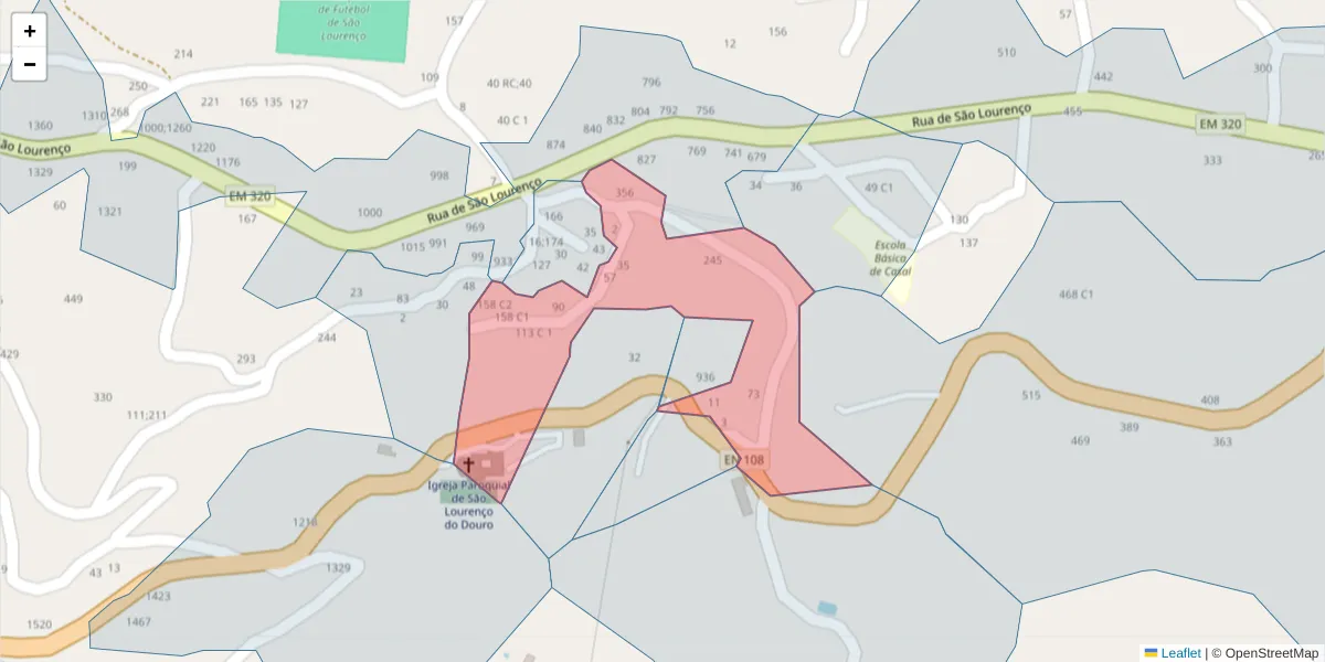 Mapa detalhado do código postal 4625-532 com limites, códigos postais vizinhos e agências dos correios