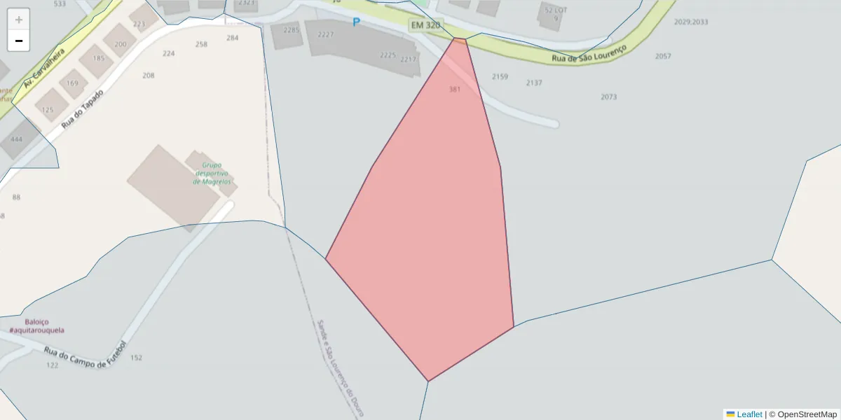 Mapa detalhado do código postal 4625-533 com limites, códigos postais vizinhos e agências dos correios