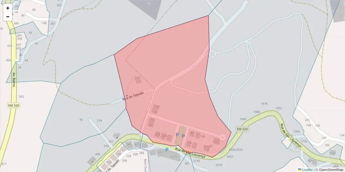 Mapa detalhado do código postal 4625-556 com limites, códigos postais vizinhos e agências dos correios