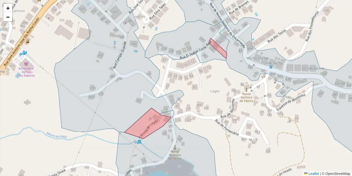 Mapa detalhado do código postal 4625-596 com limites, códigos postais vizinhos e agências dos correios