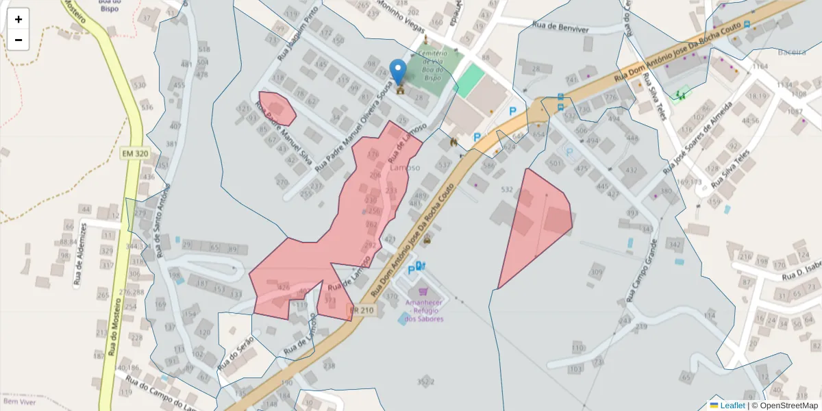 Mapa detalhado do código postal 4625-599 com limites, códigos postais vizinhos e agências dos correios