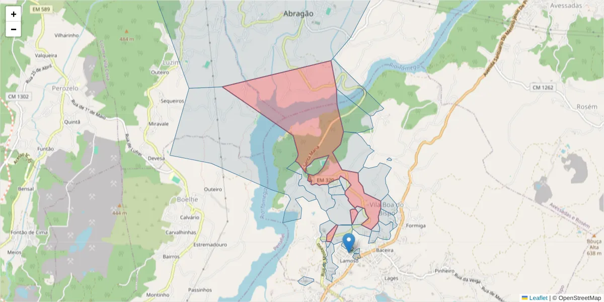 Mapa detalhado do código postal 4625-622 com limites, códigos postais vizinhos e agências dos correios