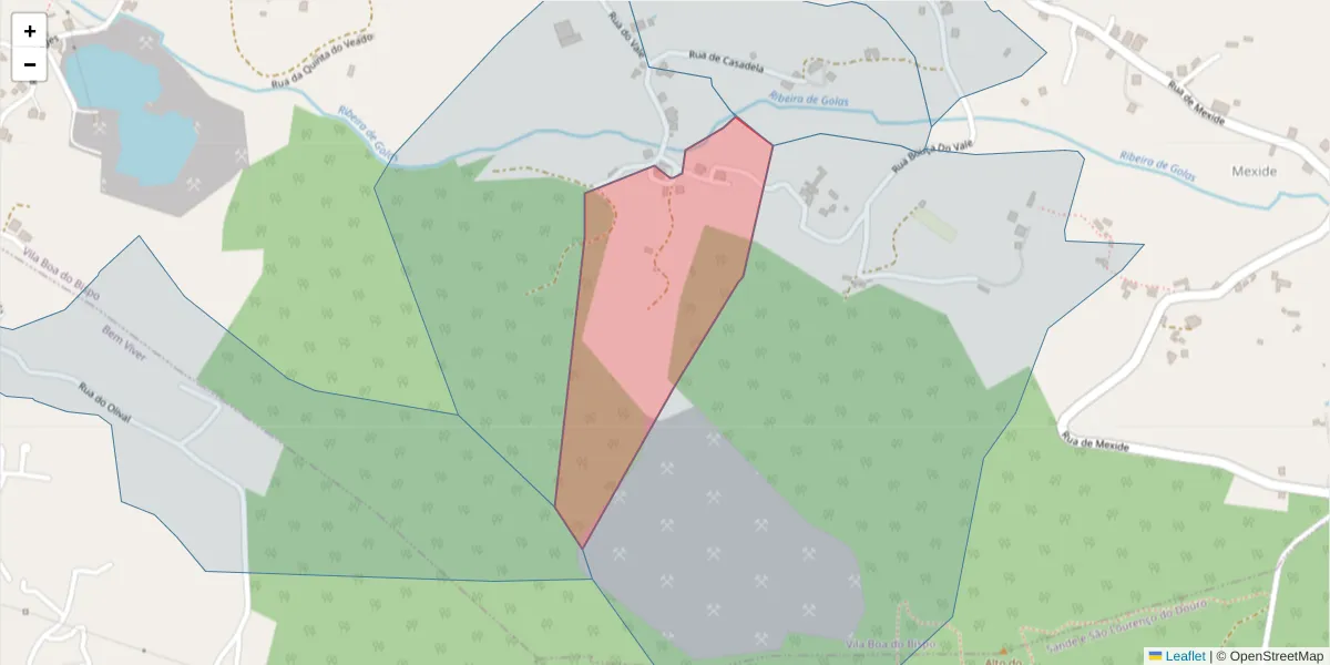 Mapa detalhado do código postal 4625-636 com limites, códigos postais vizinhos e agências dos correios