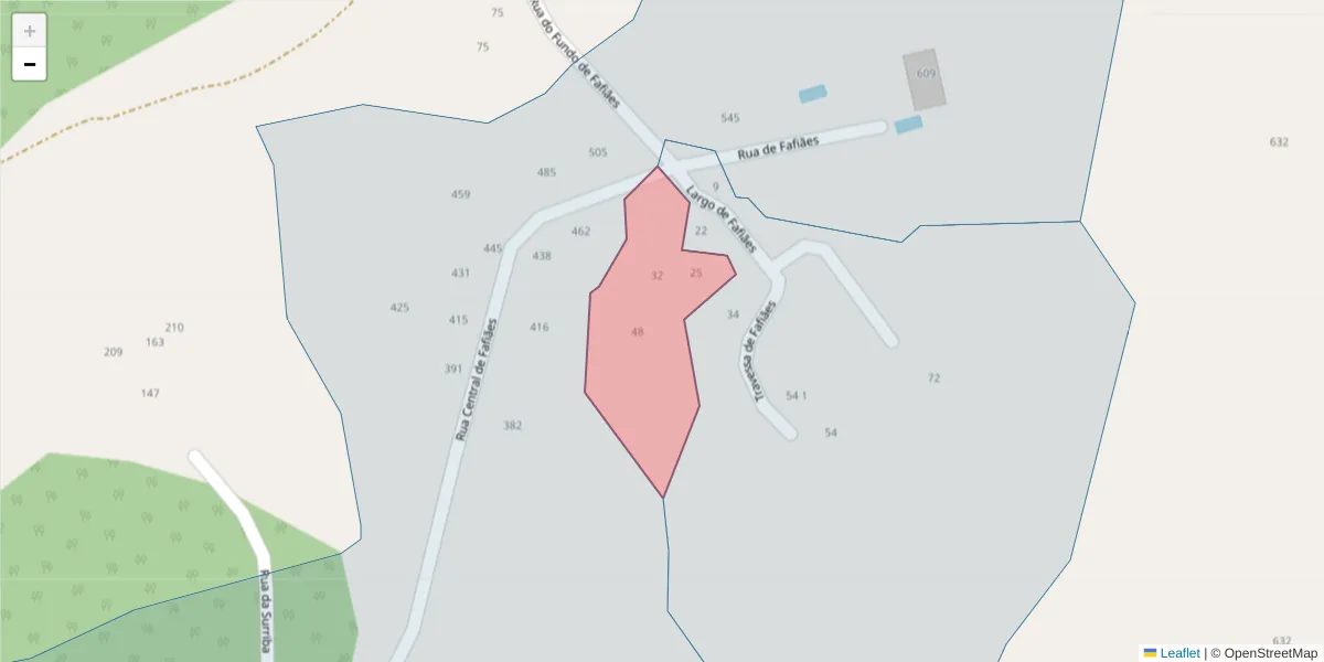 Mapa detalhado do código postal 4625-645 com limites, códigos postais vizinhos e agências dos correios