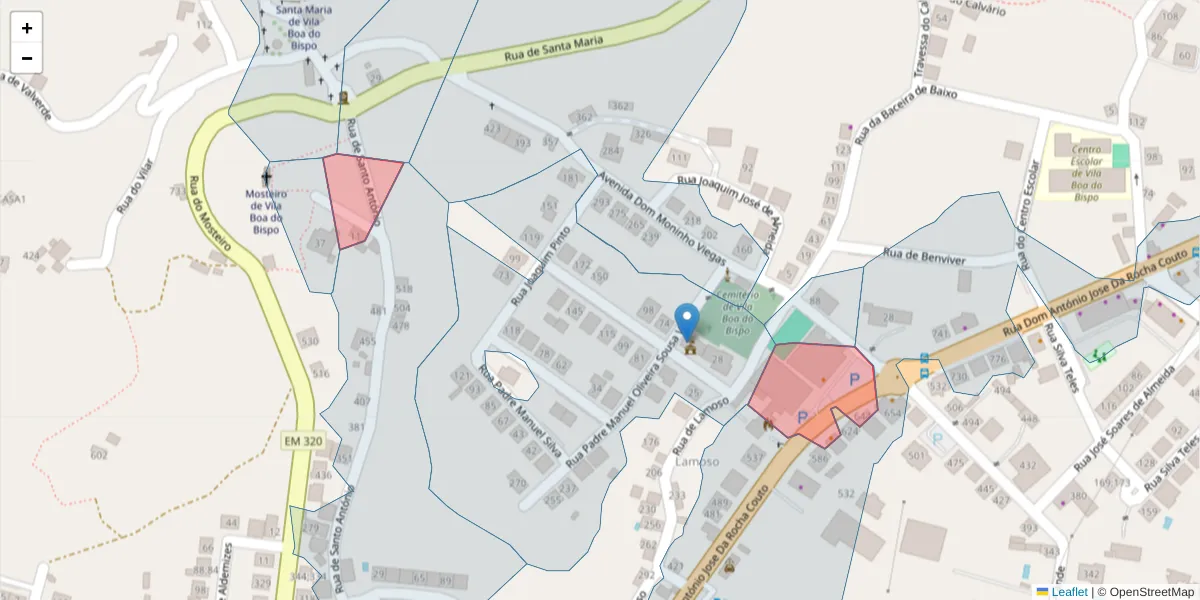 Mapa detalhado do código postal 4625-647 com limites, códigos postais vizinhos e agências dos correios