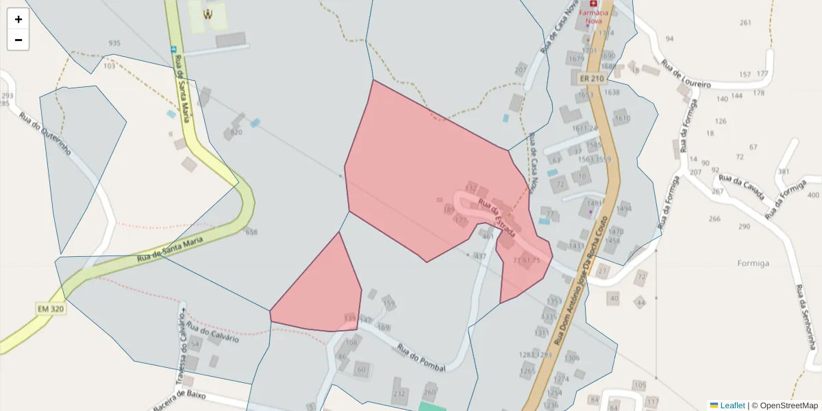 Mapa detalhado do código postal 4625-652 com limites, códigos postais vizinhos e agências dos correios