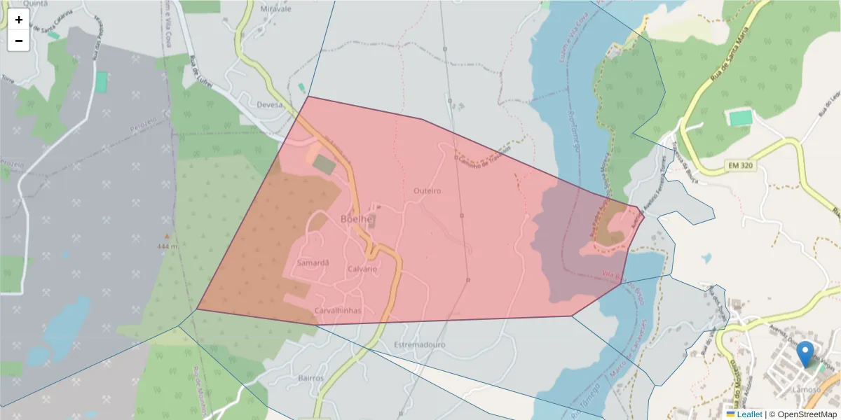 Mapa detalhado do código postal 4625-659 com limites, códigos postais vizinhos e agências dos correios