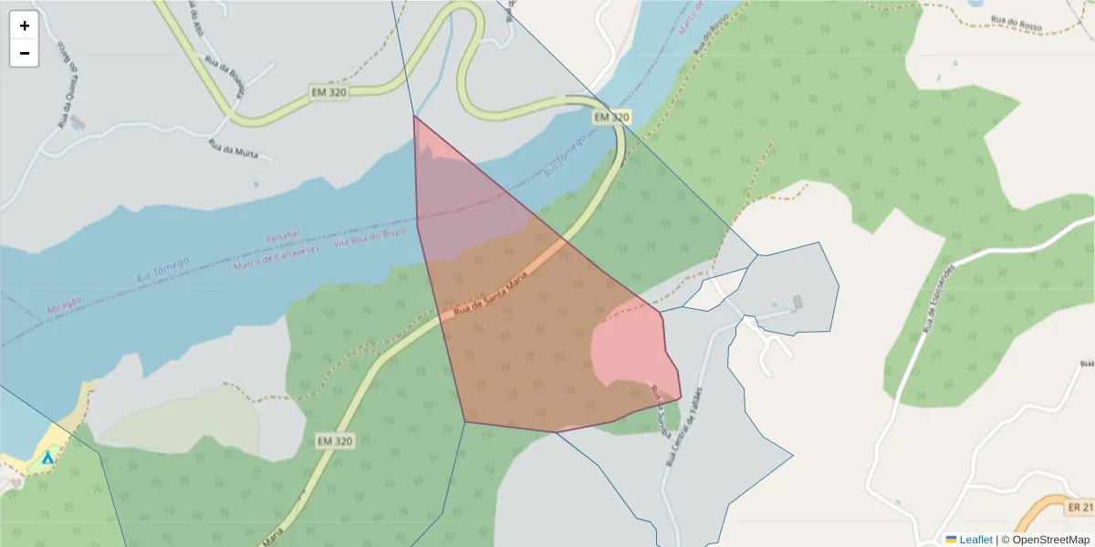 Mapa detalhado do código postal 4625-661 com limites, códigos postais vizinhos e agências dos correios