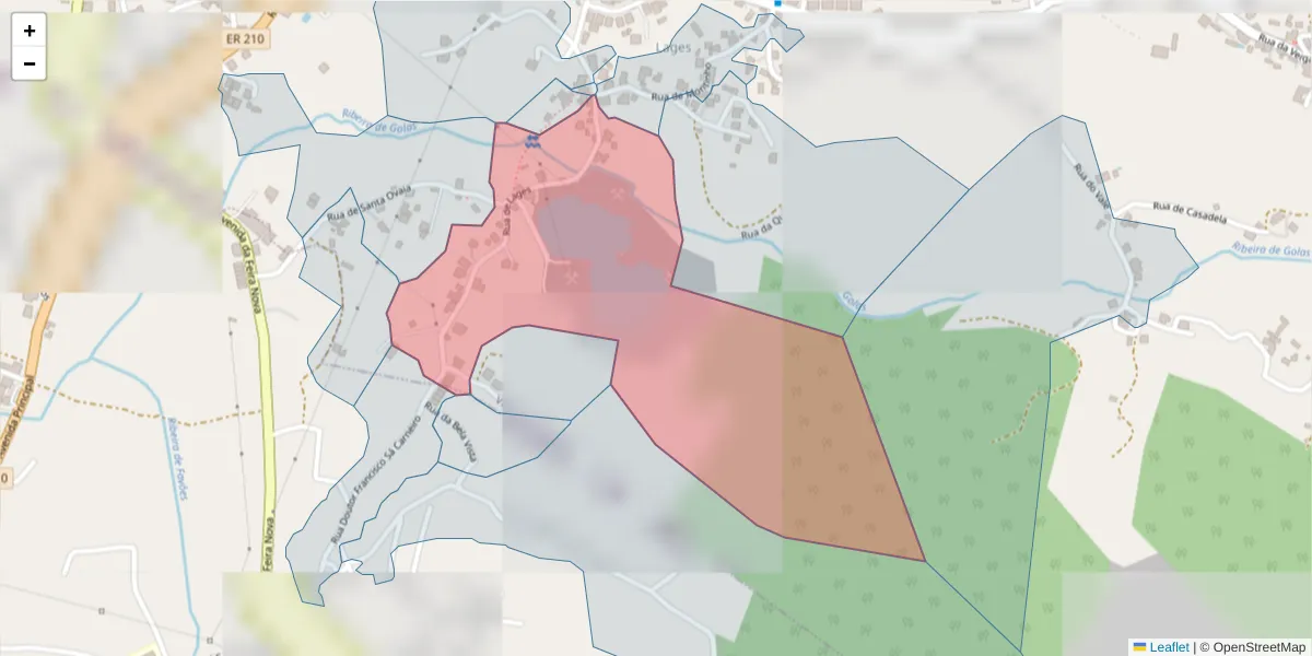 Mapa detalhado do código postal 4625-674 com limites, códigos postais vizinhos e agências dos correios