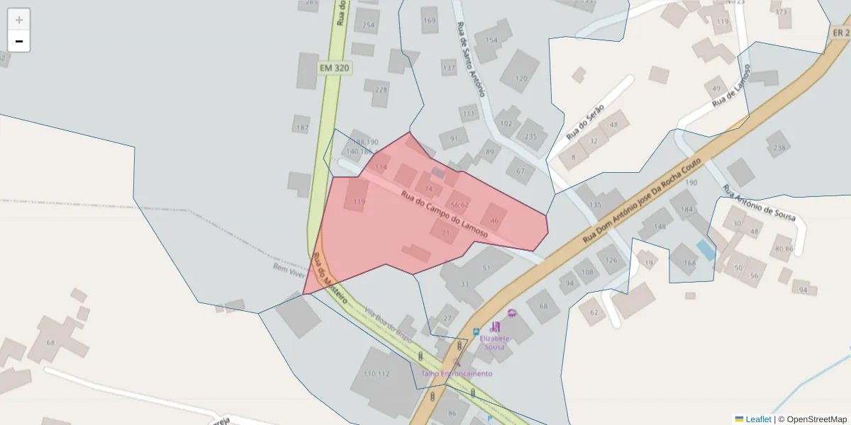 Mapa detalhado do código postal 4625-678 com limites, códigos postais vizinhos e agências dos correios