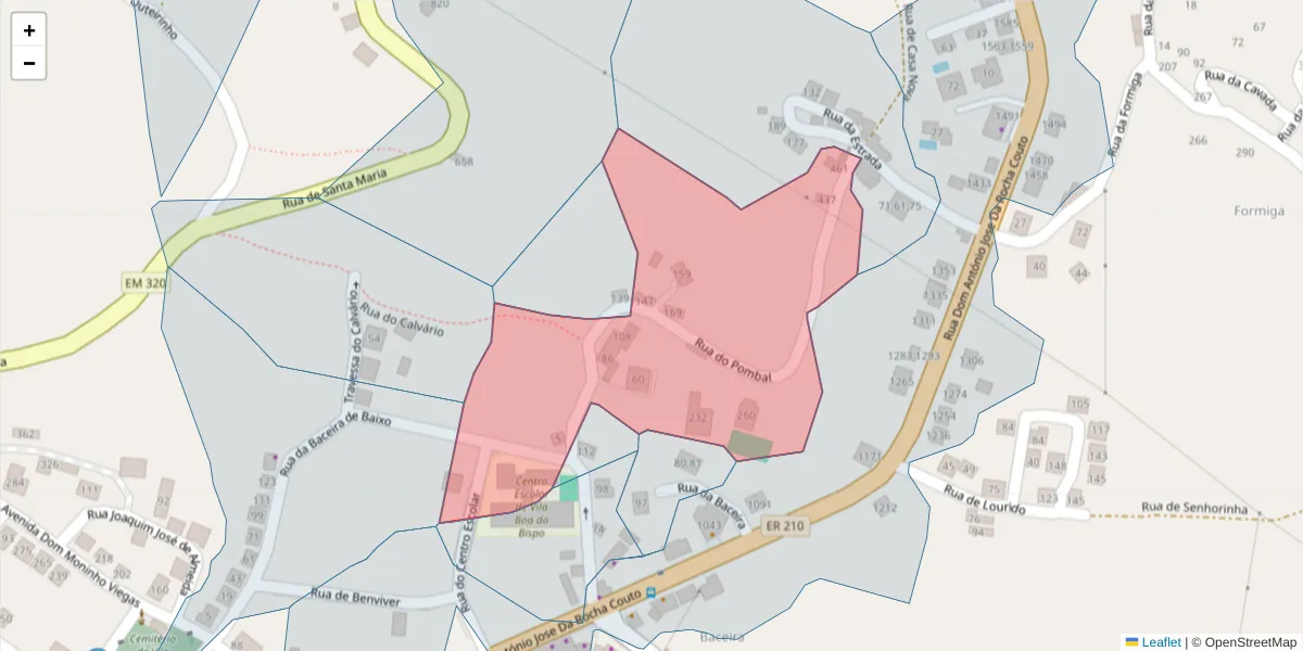 Mapa detalhado do código postal 4625-687 com limites, códigos postais vizinhos e agências dos correios