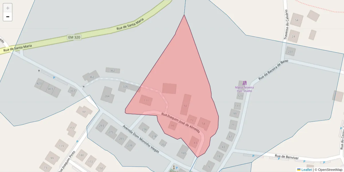 Mapa detalhado do código postal 4625-719 com limites, códigos postais vizinhos e agências dos correios