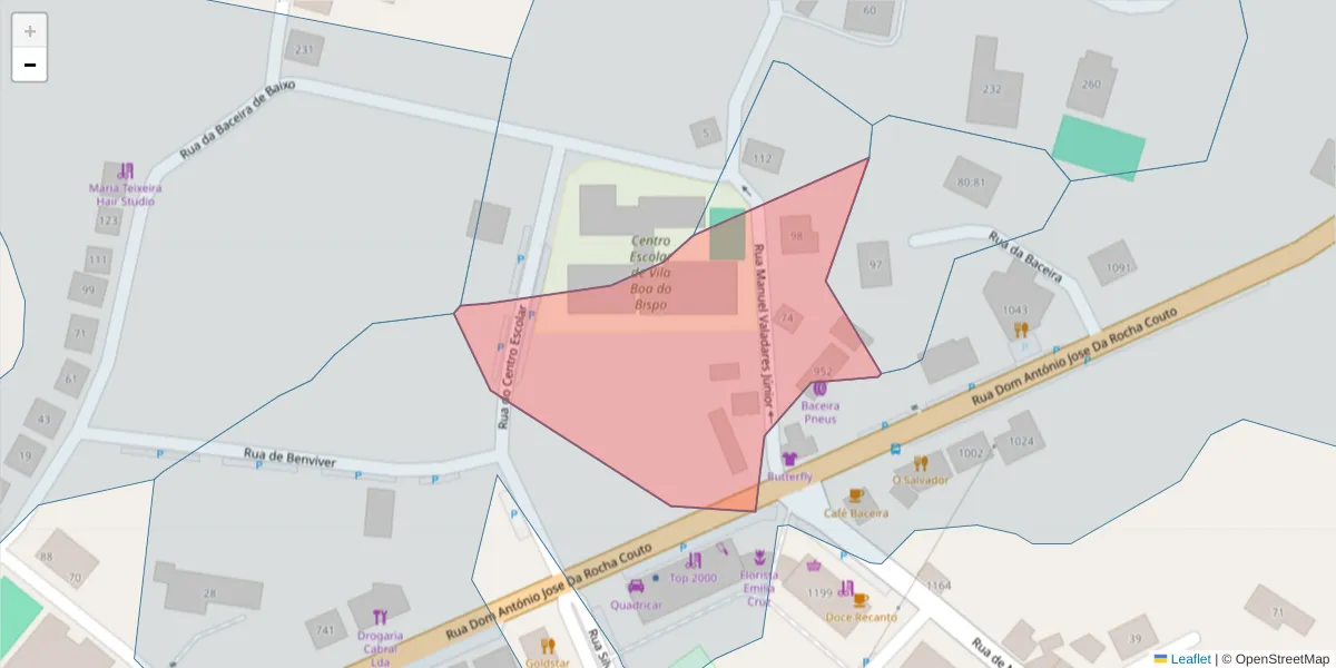 Mapa detalhado do código postal 4625-721 com limites, códigos postais vizinhos e agências dos correios