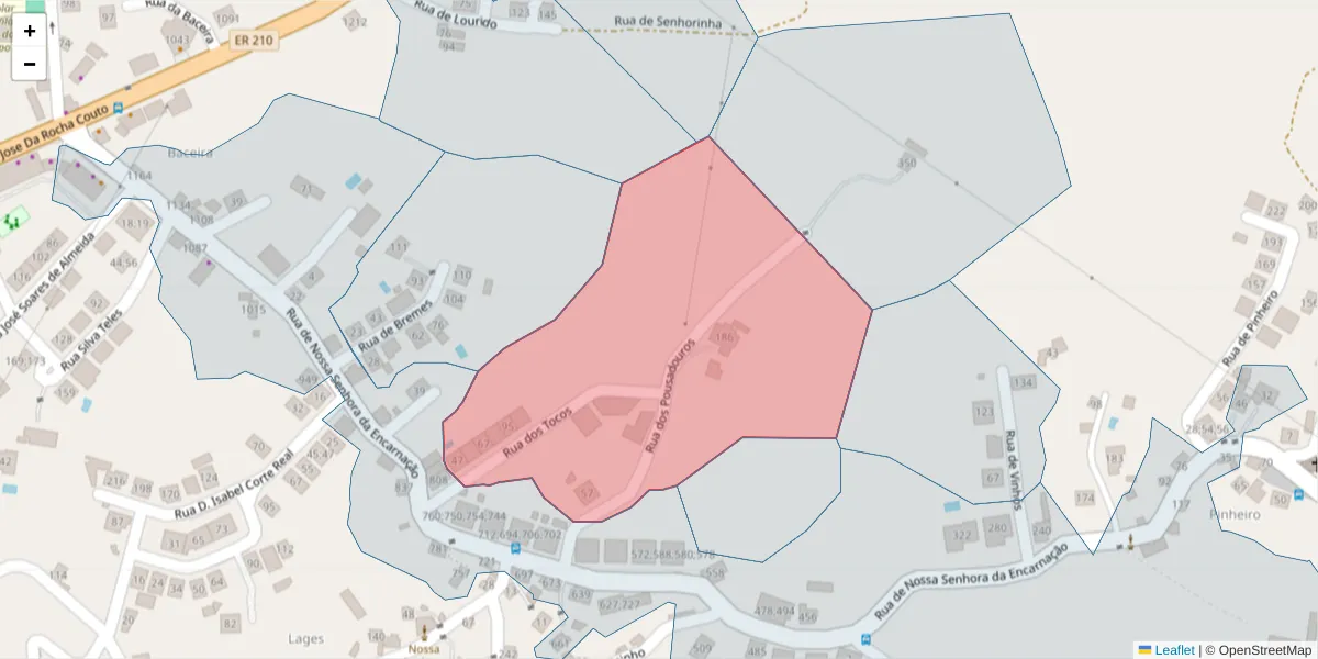Mapa detalhado do código postal 4625-731 com limites, códigos postais vizinhos e agências dos correios