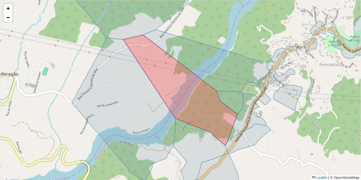 Mapa detalhado do código postal 4630-010 com limites, códigos postais vizinhos e agências dos correios