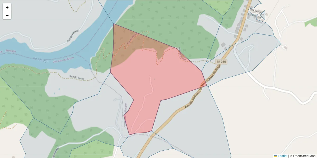Mapa detalhado do código postal 4630-025 com limites, códigos postais vizinhos e agências dos correios