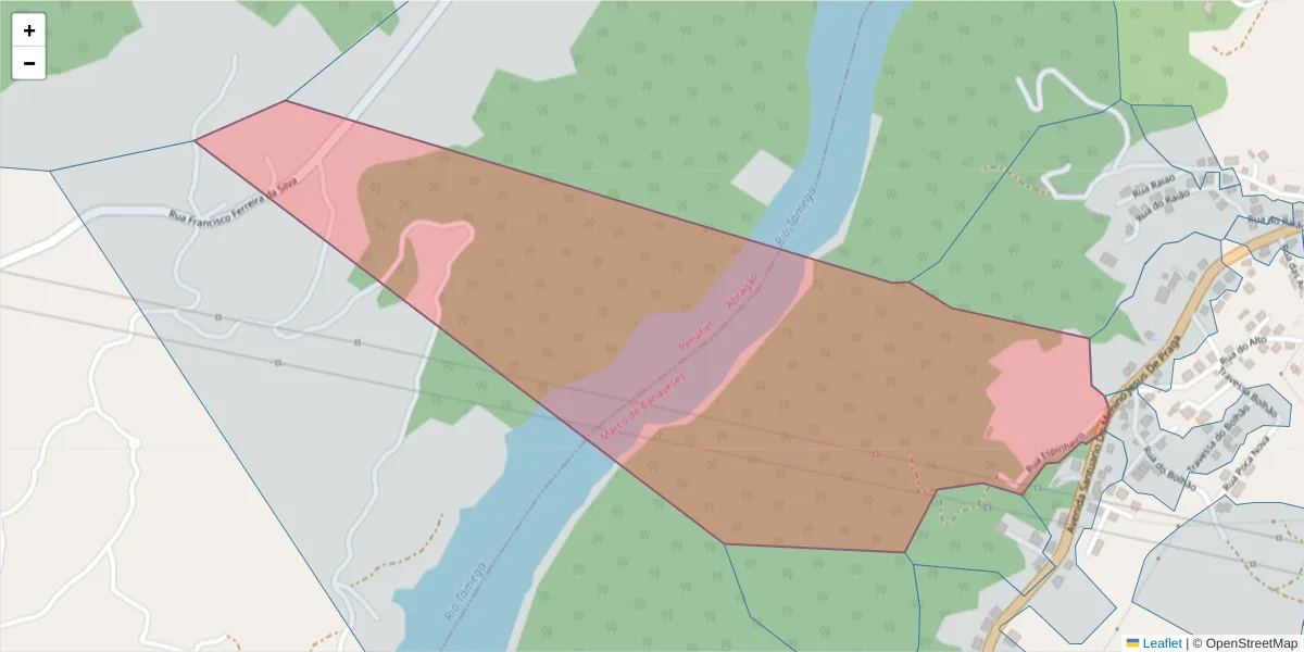 Mapa detalhado do código postal 4630-029 com limites, códigos postais vizinhos e agências dos correios