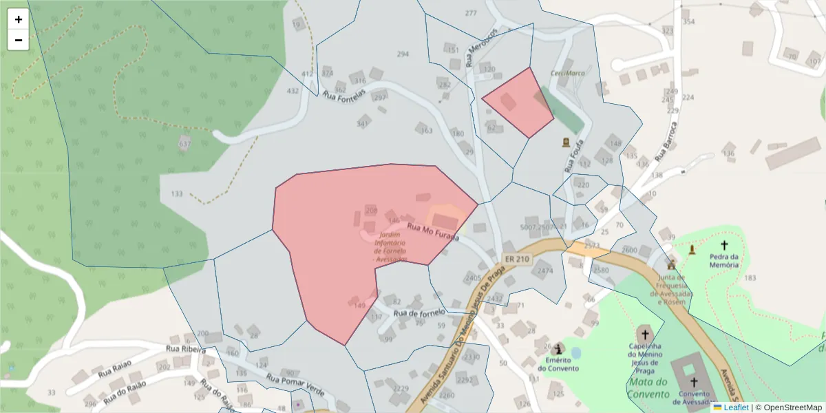 Mapa detalhado do código postal 4630-045 com limites, códigos postais vizinhos e agências dos correios