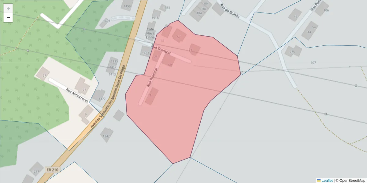 Mapa detalhado do código postal 4630-070 com limites, códigos postais vizinhos e agências dos correios