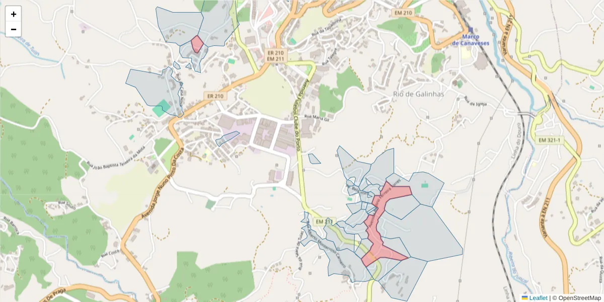 Mapa detalhado do código postal 4630-090 com limites, códigos postais vizinhos e agências dos correios