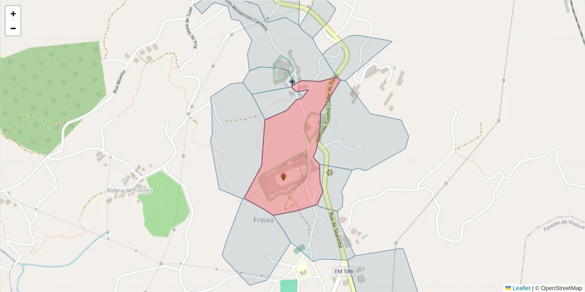 Mapa detalhado do código postal 4630-095 com limites, códigos postais vizinhos e agências dos correios