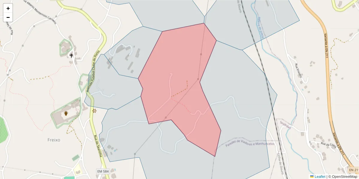Mapa detalhado do código postal 4630-108 com limites, códigos postais vizinhos e agências dos correios