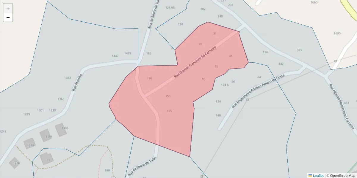 Mapa detalhado do código postal 4630-114 com limites, códigos postais vizinhos e agências dos correios