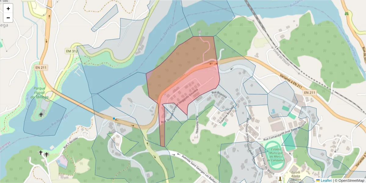 Mapa detalhado do código postal 4630-131 com limites, códigos postais vizinhos e agências dos correios