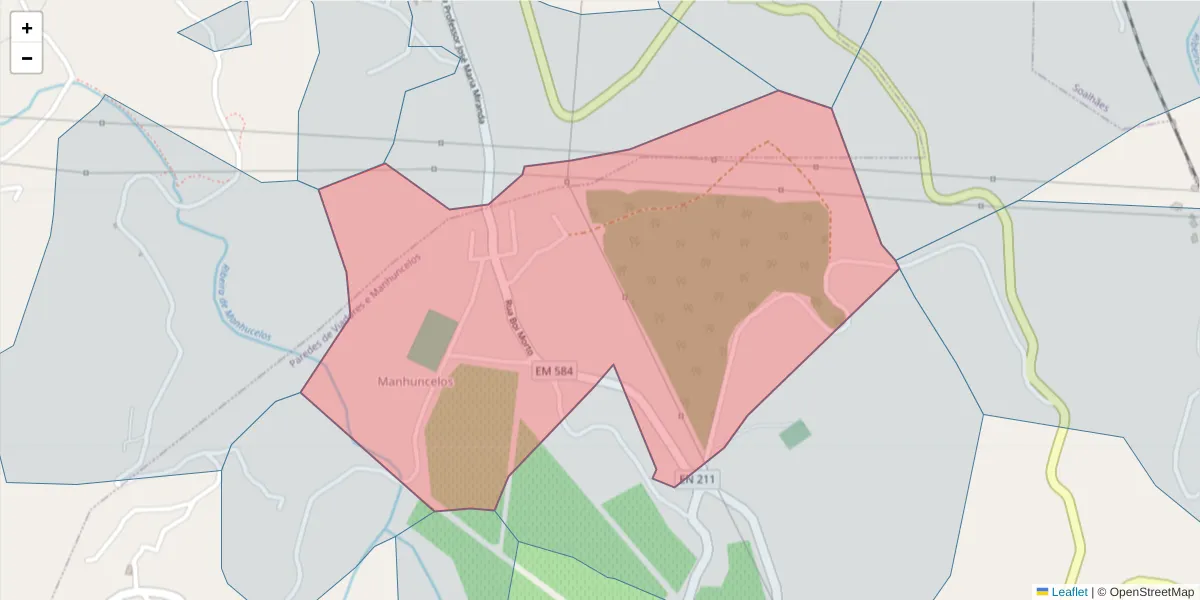 Mapa detalhado do código postal 4630-152 com limites, códigos postais vizinhos e agências dos correios