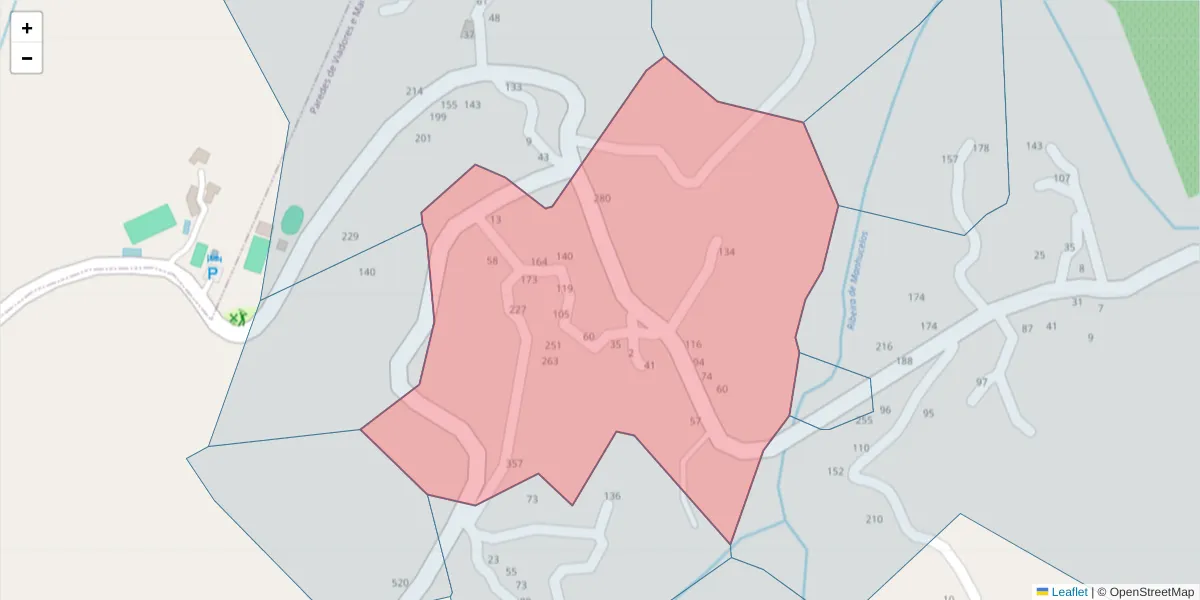 Mapa detalhado do código postal 4630-164 com limites, códigos postais vizinhos e agências dos correios