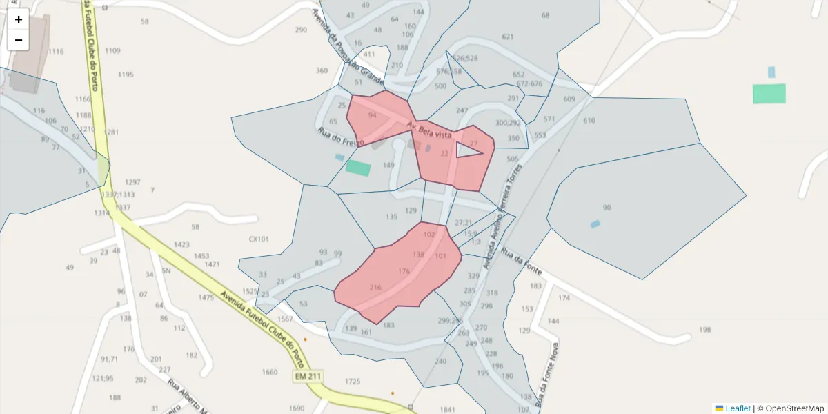 Mapa detalhado do código postal 4630-198 com limites, códigos postais vizinhos e agências dos correios