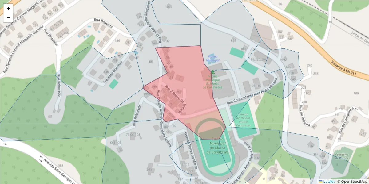 Mapa detalhado do código postal 4630-210 com limites, códigos postais vizinhos e agências dos correios
