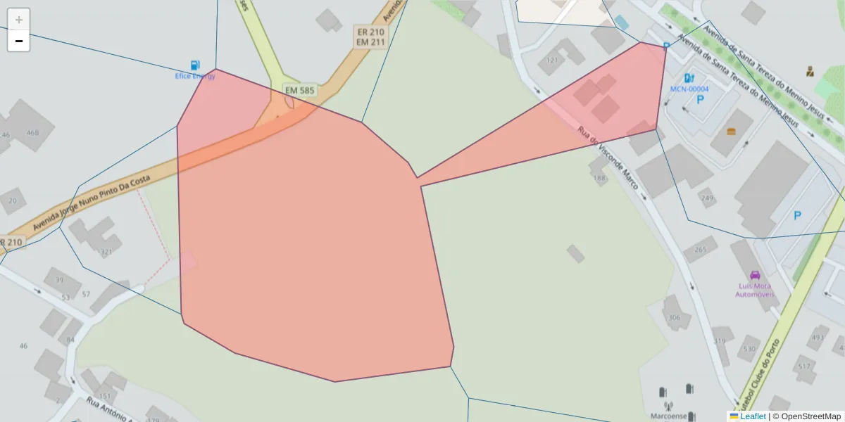 Mapa detalhado do código postal 4630-212 com limites, códigos postais vizinhos e agências dos correios