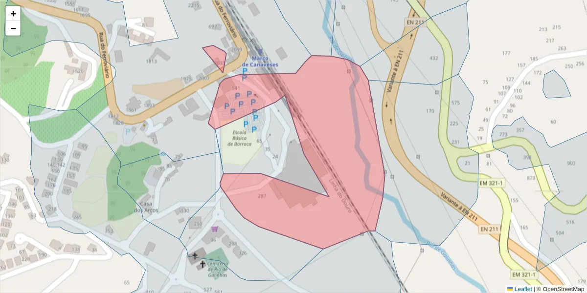 Mapa detalhado do código postal 4630-221 com limites, códigos postais vizinhos e agências dos correios
