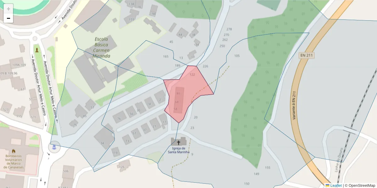 Mapa detalhado do código postal 4630-238 com limites, códigos postais vizinhos e agências dos correios