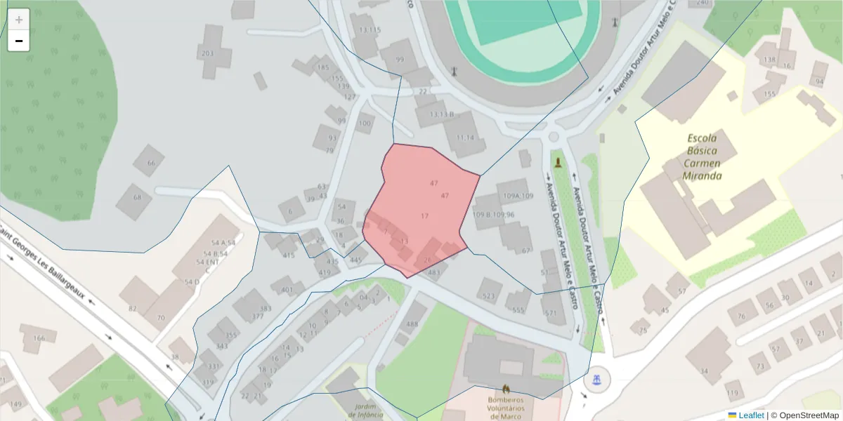Mapa detalhado do código postal 4630-241 com limites, códigos postais vizinhos e agências dos correios