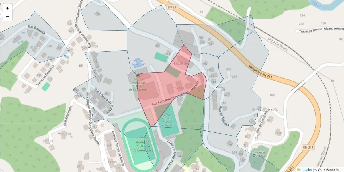 Mapa detalhado do código postal 4630-242 com limites, códigos postais vizinhos e agências dos correios