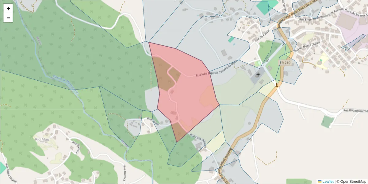 Mapa detalhado do código postal 4630-258 com limites, códigos postais vizinhos e agências dos correios