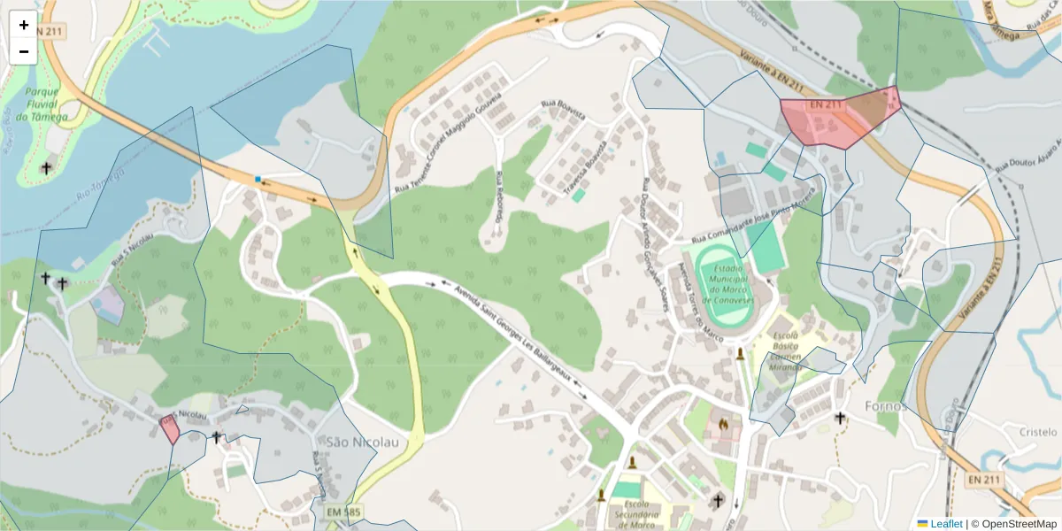 Mapa detalhado do código postal 4630-265 com limites, códigos postais vizinhos e agências dos correios