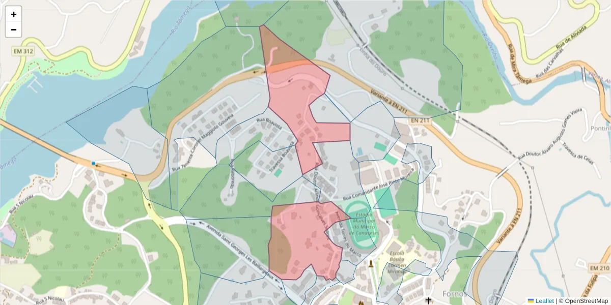 Mapa detalhado do código postal 4630-278 com limites, códigos postais vizinhos e agências dos correios