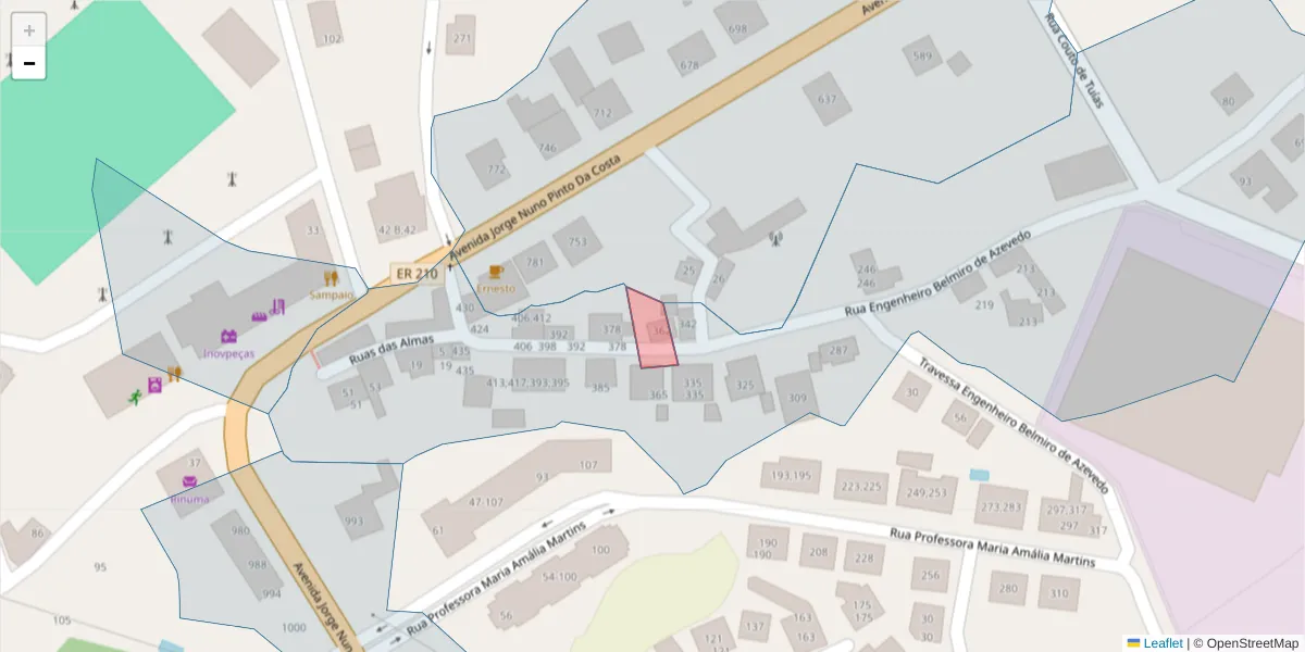 Mapa detalhado do código postal 4630-283;4630-227 com limites, códigos postais vizinhos e agências dos correios