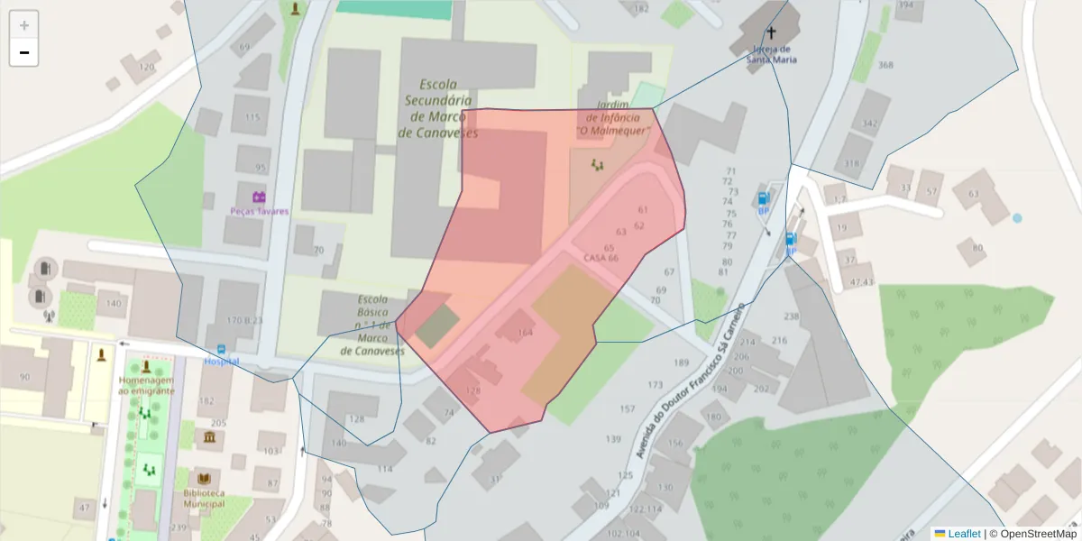 Mapa detalhado do código postal 4630-284 com limites, códigos postais vizinhos e agências dos correios