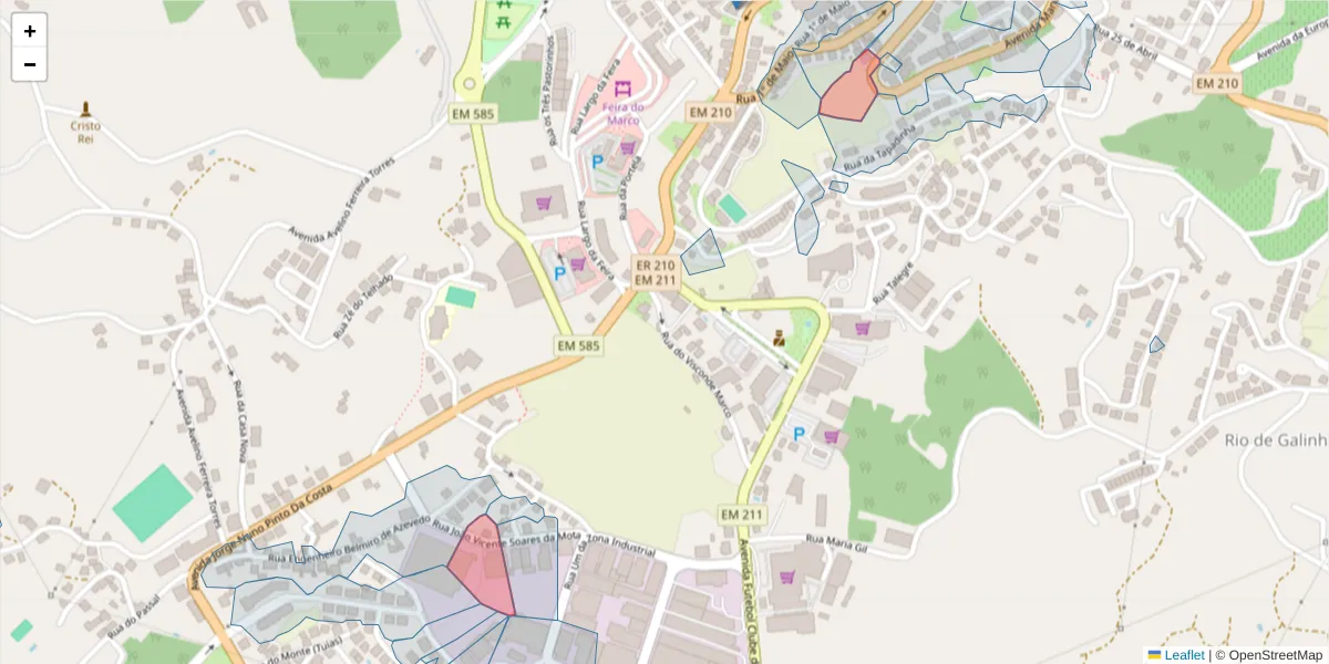 Mapa detalhado do código postal 4630-290 com limites, códigos postais vizinhos e agências dos correios