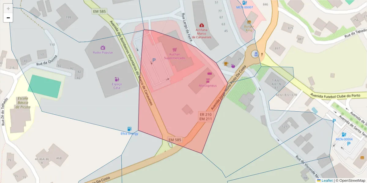 Mapa detalhado do código postal 4630-291;4630-215 com limites, códigos postais vizinhos e agências dos correios