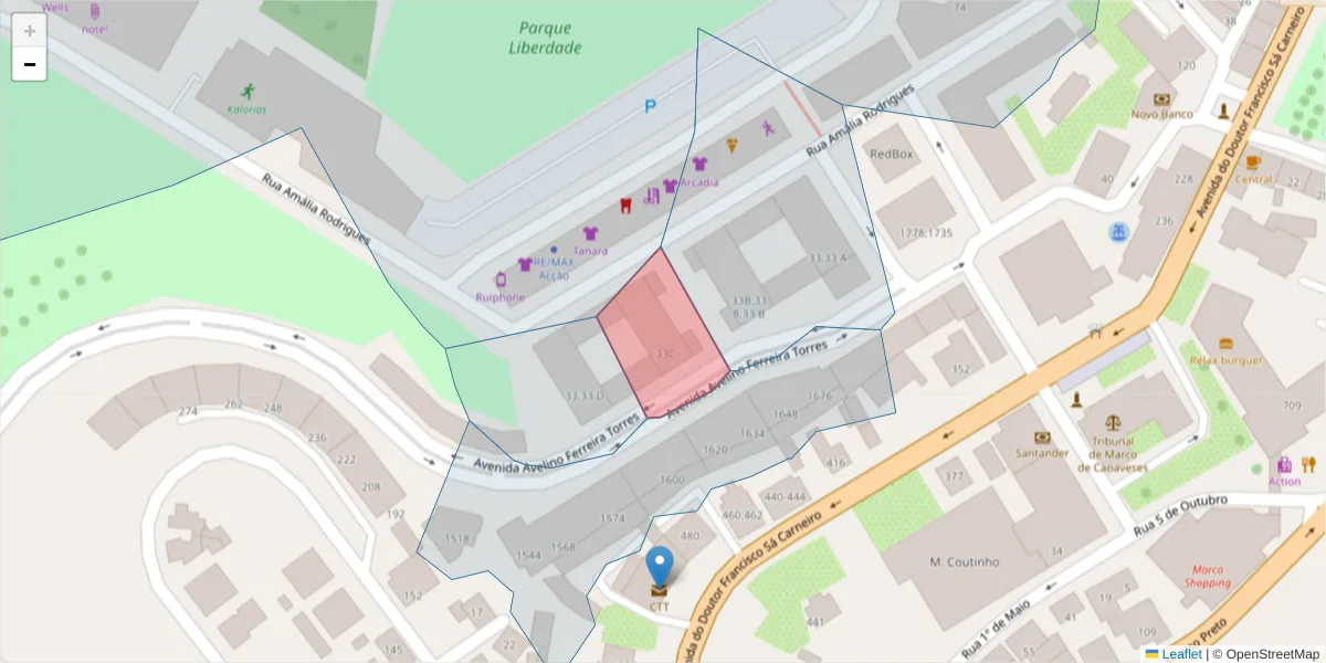 Mapa detalhado do código postal 4630-291;4630-463 com limites, códigos postais vizinhos e agências dos correios