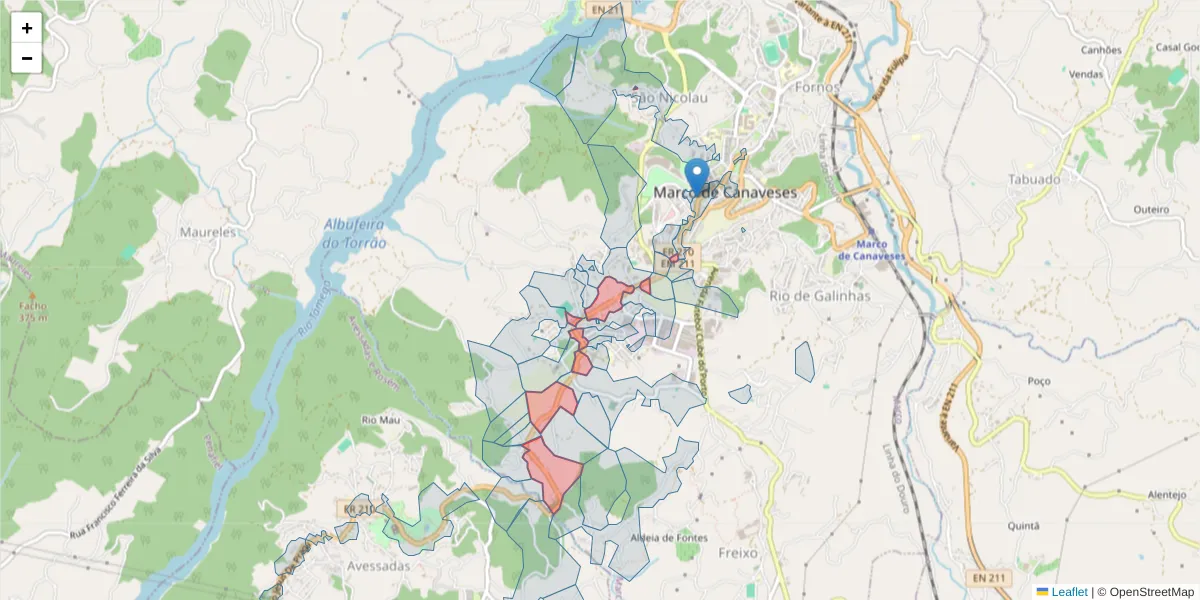 Mapa detalhado do código postal 4630-291 com limites, códigos postais vizinhos e agências dos correios
